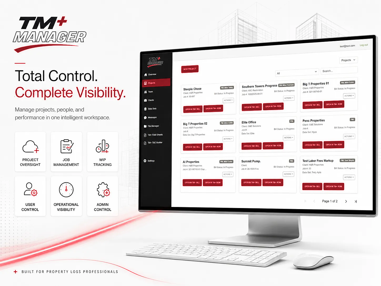 TM+ Manager dashboard for cloud-based T&M software project management and operational visibility